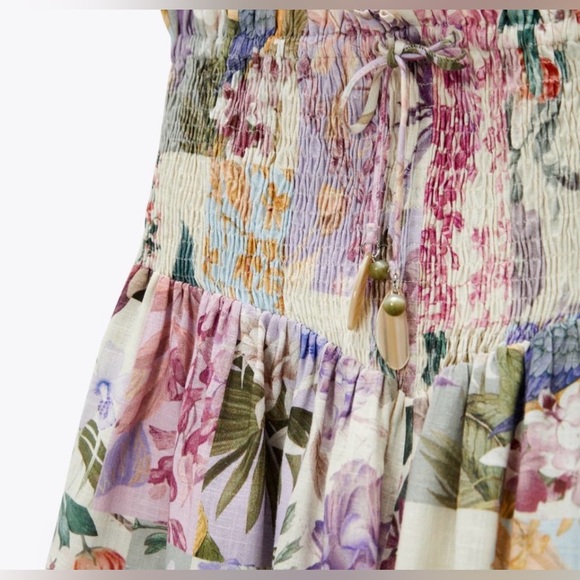 🌸 Zara Floral Smocked Pull-On Shorts | Size Medium | Boho Cottagecore - Picture 3 of 11